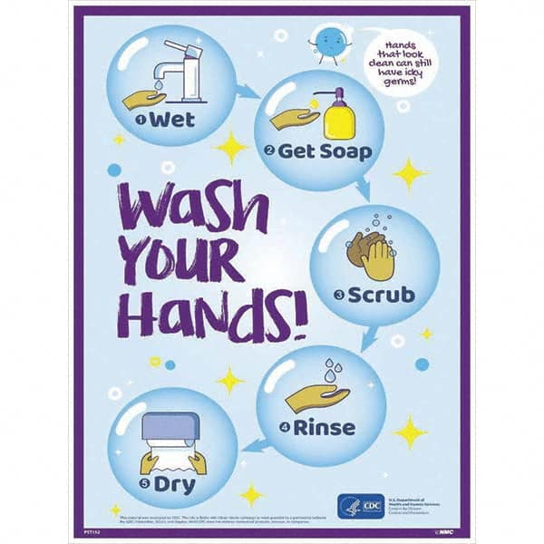 NMC - "COVID-19 - Wash Your Hands", 18" Wide x 24" High, Paper Safety Sign - Apex Tool & Supply