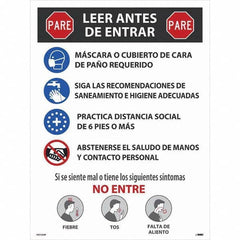 NMC - "COVID-19 - PARE - Leer Antes De Entrar", 18" Wide x 24" High, Paper Safety Sign - Apex Tool & Supply