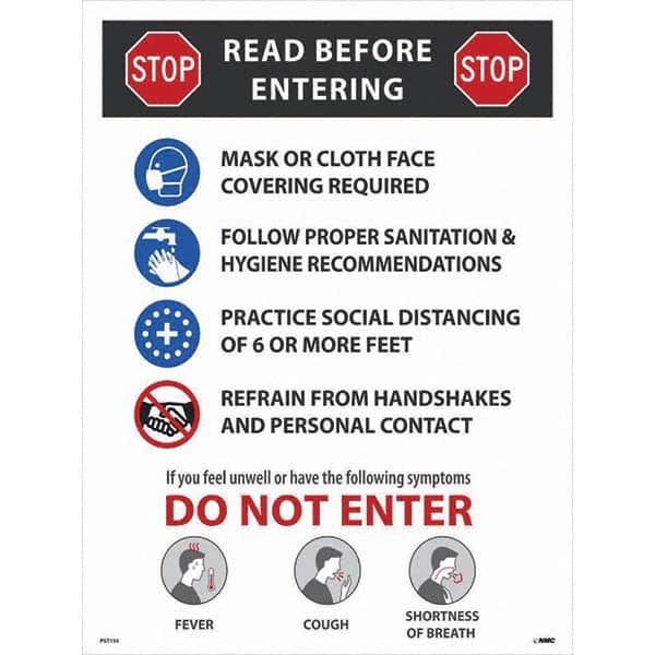NMC - "COVID-19 - STOP - Read Before Entering", 18" Wide x 24" High, Paper Safety Sign - Apex Tool & Supply