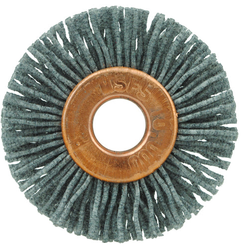 1-1/8″ Small Diameter Nylox Wheel Brush, .022/120SC Crimped Fill, 1/4″ Arbor Hole - Apex Tool & Supply