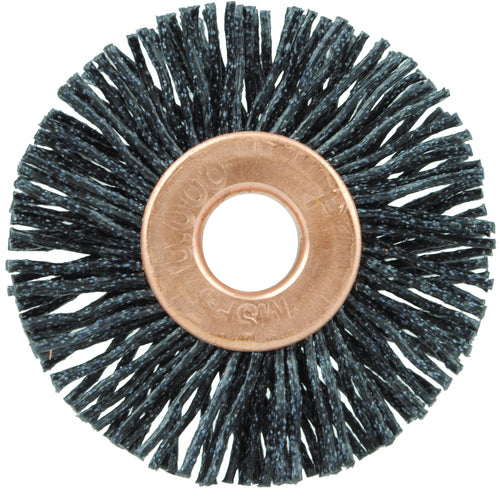1 1/4″ Diameter - Small Diameter Wheel Brush - 0.026″/120 Grit - 1/4″ Arbor - Apex Tool & Supply