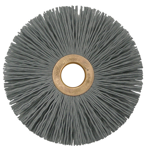 3″ Small Diameter Nylox Wheel Brush, .022/320SC Crimped Fill, 1/2″ Arbor Hole - Apex Tool & Supply