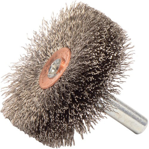 1-3/4″ Stem-Mounted Crimped Wire Wheel, .008″ Stainless Steel Fill, 1/4″ Stem - Apex Tool & Supply