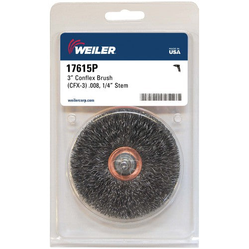 3″ Stem-Mounted Crimped Wire Wheel, .008″ Steel Fill, 1/4″ Stem, Retail Pack - Apex Tool & Supply