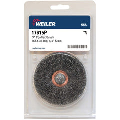 3″ Stem-Mounted Crimped Wire Wheel, .008″ Steel Fill, 1/4″ Stem, Retail Pack - Apex Tool & Supply