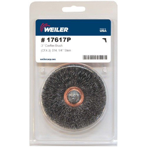 3″ Stem-Mounted Crimped Wire Wheel, .014″ Steel Fill, 1/4″ Stem, Retail Pack - Apex Tool & Supply