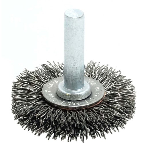 1-1/2″ Stem-Mounted Crimped Wire Radial Wheel, .014″ Steel Fill, 1/4″ Stem - Apex Tool & Supply