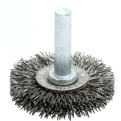 1-1/2″ Stem-Mounted Crimped Wire Radial Wheel, .014″ Steel Fill, 1/4″ Stem - Apex Tool & Supply