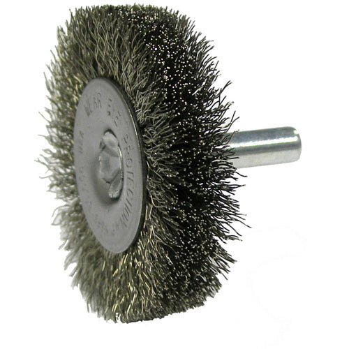 2″ Stem-Mounted Crimped Wire Radial Wheel, .006″ Steel Fill, 1/4″ Stem - Apex Tool & Supply