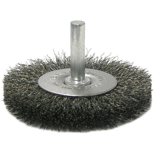 2-1/2″ Stem-Mounted Crimped Wire Radial Wheel, .0118″ Steel Fill, 1/4″ Stem - Apex Tool & Supply