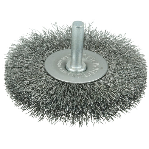 3″ Stem-Mounted Crimped Wire Radial Wheel, .0118″ Steel Fill, 1/4″ Stem - Apex Tool & Supply