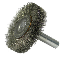 1-1/2″ Stem-Mounted Crimped Wire Radial Wheel, .006″ Stainless Steel Fill, 1/4″ Stem - Apex Tool & Supply