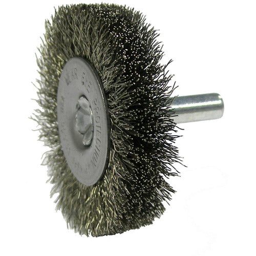 2″ Stem-Mounted Crimped Wire Radial Wheel, .008″ Stainless Steel Fill, 1/4″ Stem - Apex Tool & Supply