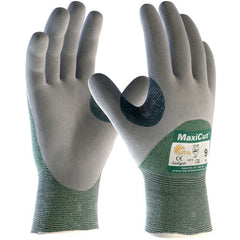 ‎18-575/L Gloves for Cut Protection - MaxiCut - Green 15G Eng Yarn Shell - Gray 3/4 Nitrile MicroFoam Grip - A2 - Exact Industrial Supply