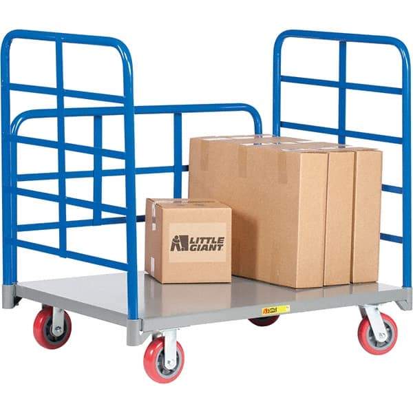 Little Giant - 3,600 Lb Capacity Steel Double End Rack Platform Truck - Steel Deck, 24" OAW, 60" Platform Length, Polyurethane Casters - Apex Tool & Supply