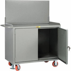 Little Giant - 3,600 Lb Capacity, 2 Shelf, 2 Door Mobile Bench Cabinet with Pegboard Panel Doors - 41" Wide x 24" Deep x 43" High, Steel, Gray - Apex Tool & Supply