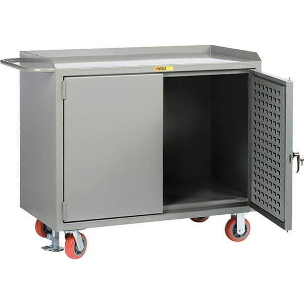 Little Giant - 3,600 Lb Capacity, 2 Shelf, 2 Door Mobile Bench Cabinet with Louvered Panel - 41" Wide x 24" Deep x 43" High, Steel, Gray - Apex Tool & Supply