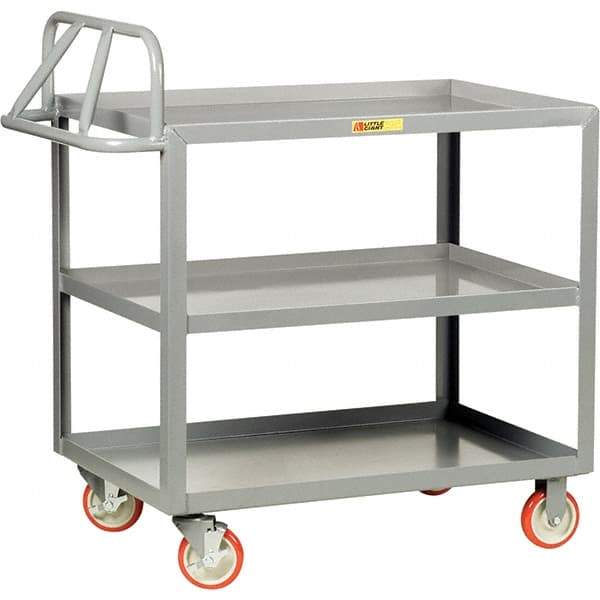Little Giant - 1,200 Lb Capacity, 30" Wide x 48" Long x 35" High Cart - 3 Shelf, Steel, Polyurethane Casters - Apex Tool & Supply