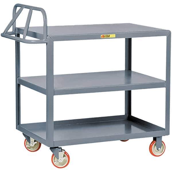 Little Giant - 1,200 Lb Capacity, 24" Wide x 48" Long x 35" High Cart - 3 Shelf, Steel, Polyurethane Casters - Apex Tool & Supply