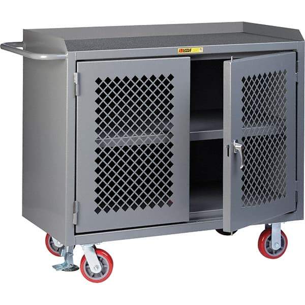 Little Giant - 3,600 Lb Capacity, 3 Shelf, 2 Door Mobile Cabinet Bench - 41" Wide x 24" Deep x 43" High, Steel, Gray - Apex Tool & Supply