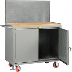 Little Giant - 3,600 Lb Capacity, 2 Shelf, 2 Door Mobile Bench Cabinet with Pegboard Panel Doors - 41" Wide x 24" Deep x 43" High, Steel, Gray - Apex Tool & Supply