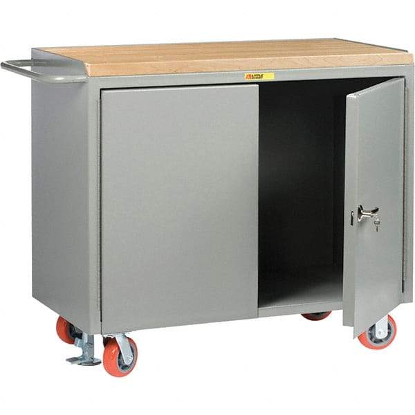 Little Giant - 3,600 Lb Capacity, 2 Door Mobile Service Bench - 41" Wide x 24" Deep x 43" High, Steel, Gray - Apex Tool & Supply