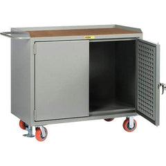 Little Giant - 3,600 Lb Capacity, 2 Shelf, 2 Door Mobile Bench Cabinet with Louvered Panel - 41" Wide x 24" Deep x 43" High, Steel, Gray - Apex Tool & Supply