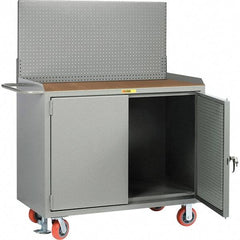 Little Giant - 3,600 Lb Capacity, 2 Shelf, 2 Door Mobile Bench Cabinet with Pegboard Panel Doors - 41" Wide x 24" Deep x 43" High, Steel, Gray - Apex Tool & Supply