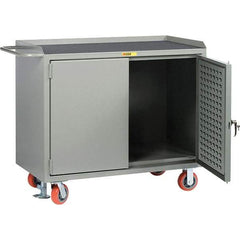 Little Giant - 3,600 Lb Capacity, 2 Shelf, 2 Door Mobile Bench Cabinet with Louvered Panel - 41" Wide x 24" Deep x 43" High, Steel, Gray - Apex Tool & Supply
