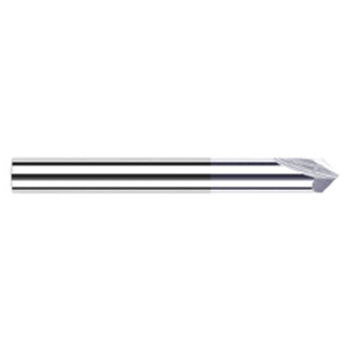 Chamfer Cutters - 0.1250″ (1/8″) Shank Diameter × 25° per side Carbide Pointed Chamfer Cutter, 2 Flutes, TiB2 Coated - Exact Industrial Supply