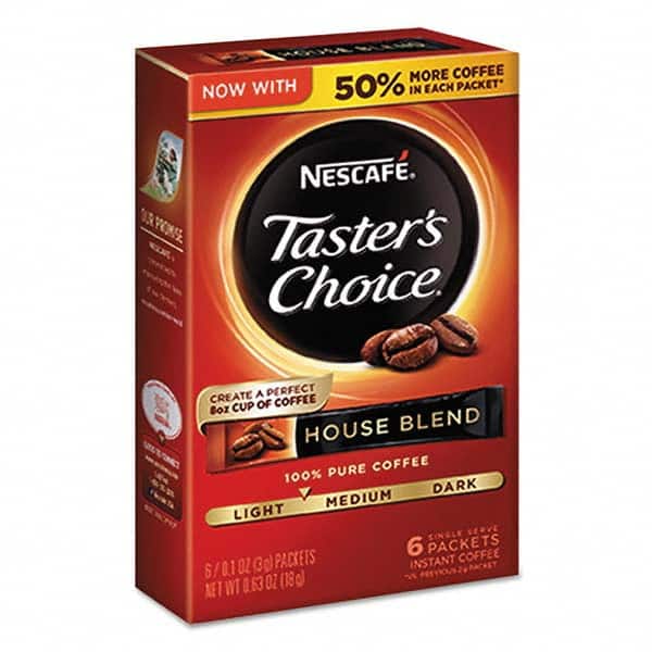 Nescafe - Coffee, Tea & Accessories Breakroom Accessory Type: Coffee Breakroom Accessory Description: Taster's Choice House Blend Instant Coffee, 0.1oz Stick, 6/Box, 12Box/Carton - Apex Tool & Supply