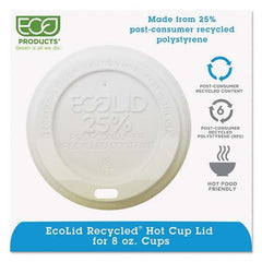ECO PRODUCTS - EcoLid 25% Recy Content Hot Cup Lid, White, Fits 8 oz Hot Cups, 100/PK, 10 PK/CT - Apex Tool & Supply