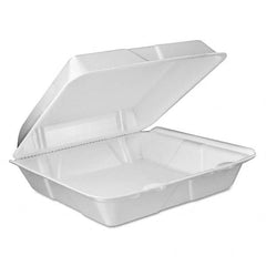 DART - Foam Vented Hinged Lid Containers, 9w x 9 2/5d x 3h, White, 100/PK, 2 PK/CT - Apex Tool & Supply