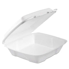 DART - Foam Hinged Lid Container, 1-Comp, 9 x 9 2/5 x 3, White, 100/Bag, 2 Bag/Carton - Apex Tool & Supply