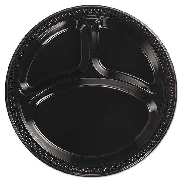 Chinet - Heavyweight Plastic 3 Compartment Plates, 10-1/4" Diam, Black, 125/PK, 4 Packs/CT - Apex Tool & Supply