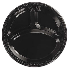Chinet - Heavyweight Plastic 3 Compartment Plates, 10-1/4" Diam, Black, 125/PK, 4 Packs/CT - Apex Tool & Supply