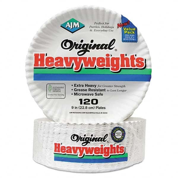 AJM Packaging Corporation - Gold Label Coated Paper Plates, 9" Diam, White, 120/PK, 8 PK/CT - Apex Tool & Supply