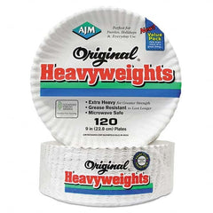 AJM Packaging Corporation - Gold Label Coated Paper Plates, 9" Diam, White, 120/PK, 8 PK/CT - Apex Tool & Supply