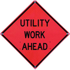 VizCon - "Road Construction Ahead," 48" Wide x 48" High Vinyl Construction Roadway Sign - Apex Tool & Supply