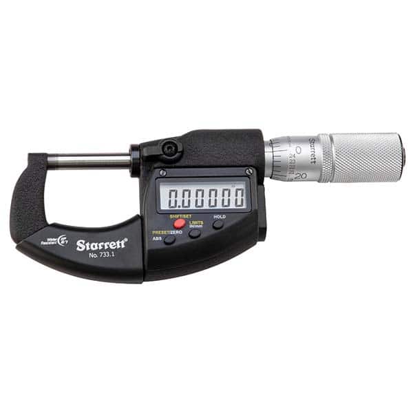 Starrett - Electronic Outside Micrometer Sets Minimum Measurement (Inch): 0 Minimum Measurement (mm): 0 - Apex Tool & Supply