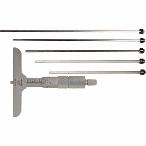 Mitutoyo - Mechanical Depth Micrometers Minimum Measurement (Decimal Inch): 0 Maximum Measurement (Decimal Inch): 6 - Apex Tool & Supply