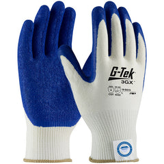 ‎19-D315/L Coated Gloves - G-Tek 3GX Dyneema Diamond - 15G White Shell - Blue Latex Crinkle Grip - A4 - Exact Industrial Supply