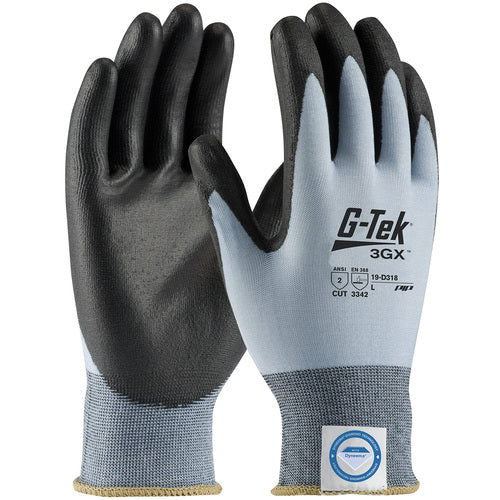 ‎19-D318/XXL Coated Gloves - G-Tek 3GX Dyneema Diamond - 18G Blue Lycra Shell - PU Smooth Grip - A2 - Exact Industrial Supply