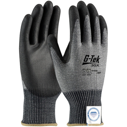 ‎19-D326/XXL Coated Gloves - G-Tek 3GX Dyneema Diamond - 13G Gray Shell - Black PU Smooth Grip - A3 - Exact Industrial Supply