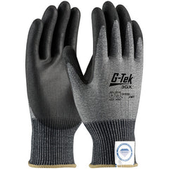 ‎19-D326/M Coated Gloves - G-Tek 3GX Dyneema Diamond - 13G Gray Shell - Black PU Smooth Grip - A3 - Exact Industrial Supply