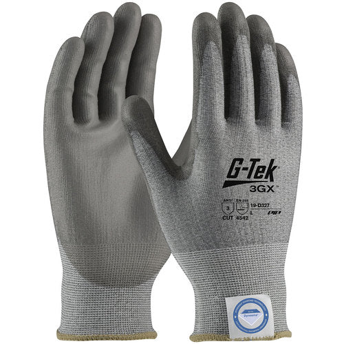 ‎19-D327/S Coated Gloves - G-Tek 3GX Dyneema Diamond - 13G Gray Shell - Gray PU Smooth Grip - A3 - Exact Industrial Supply
