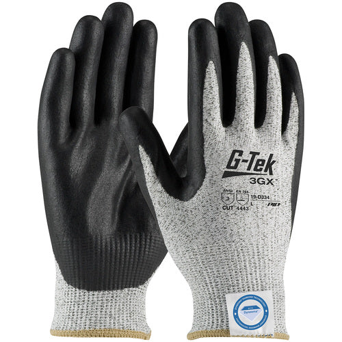 19-D334/XXL Coated Gloves - G-Tek 3GX Dyneema Diamond - S&P 13G Shell - Black Nitrile Foam Grip - A3 - Exact Industrial Supply