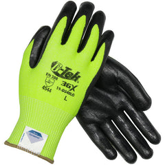 19-D340LG/XXL Coated Gloves - G-Tek 3GX Dyneema Diamond - Hi-Vis Yellow 13G - Black Nitrile Foam - A4 - Exact Industrial Supply