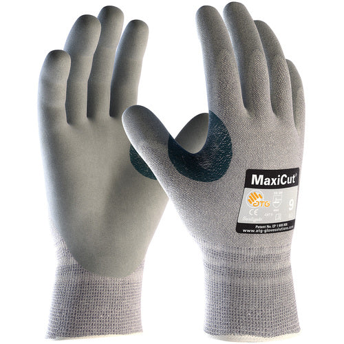 19-D470/XS Cut Resistant Glove - MaxiCut Gray Dyneema/Eng Yrn Shell - Gray Nitrile MicroFoam Grip - A4 - Exact Industrial Supply