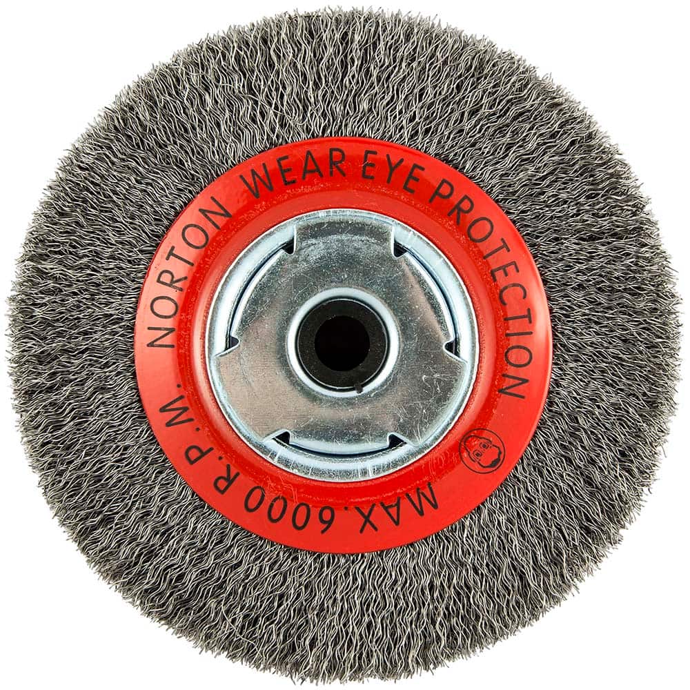 Norton - 6" OD, 5/8" Arbor Hole, Crimped Carbon Wheel Brush - Apex Tool & Supply